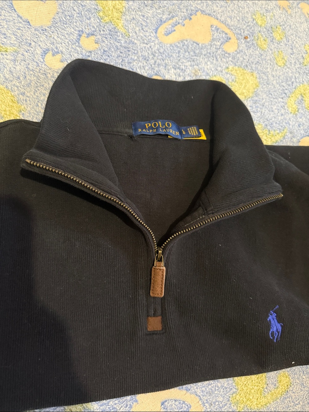 Ralph Lauren Black Quarter-Zip Pullover with Blue Pony Logo